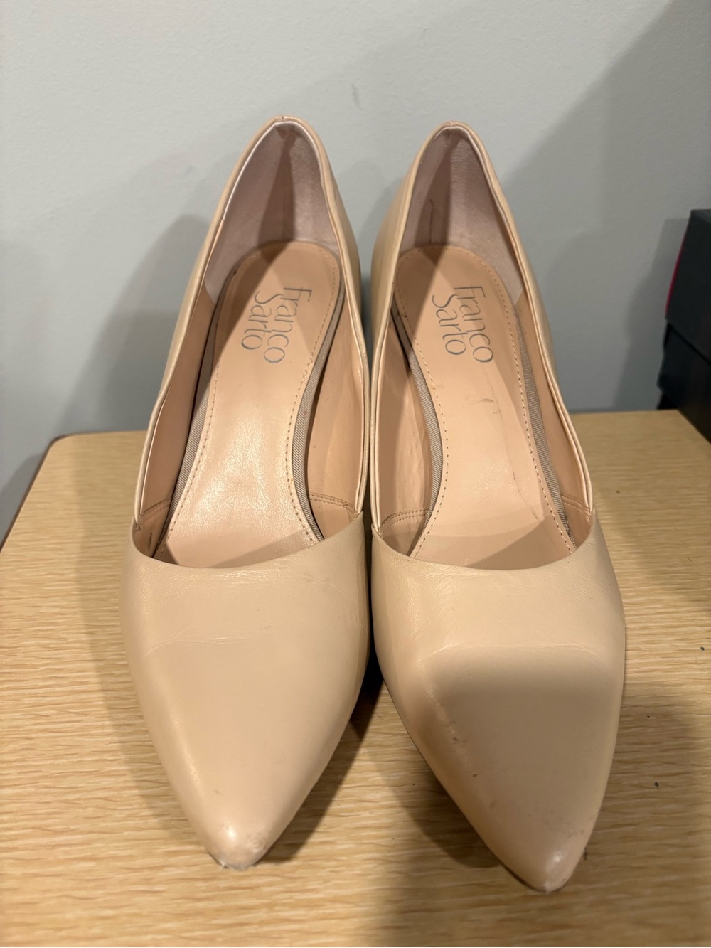 Franco Sarto Beige Pointed Toe Leather Pumps